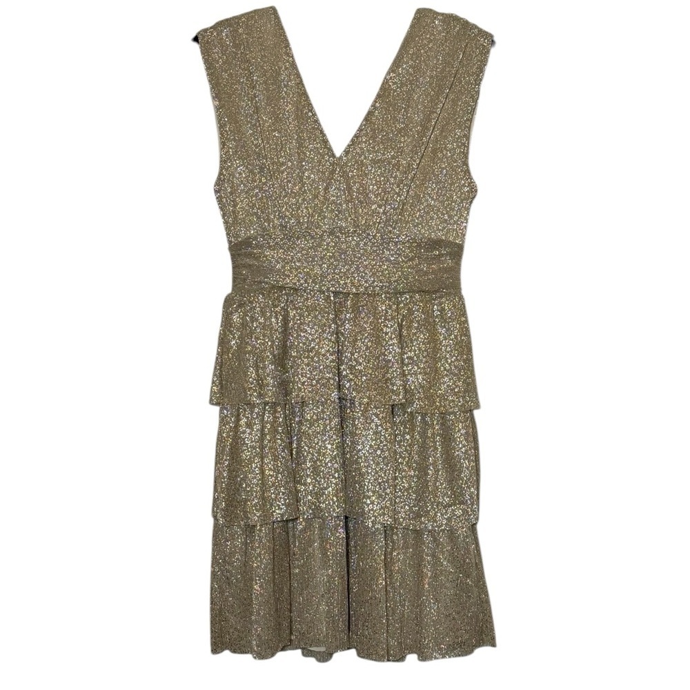 Lilly Pulitzer Faye Dress Size XS Gold Metallic Ruffles NWT